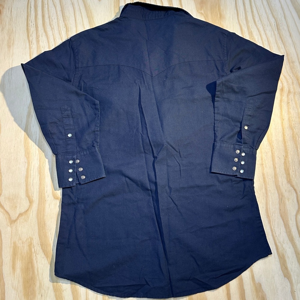Ely Cattleman Men's Western Snap Shirt Navy Blue Solid Pearl Snap Top Size 16-33 - Picture 5 of 6